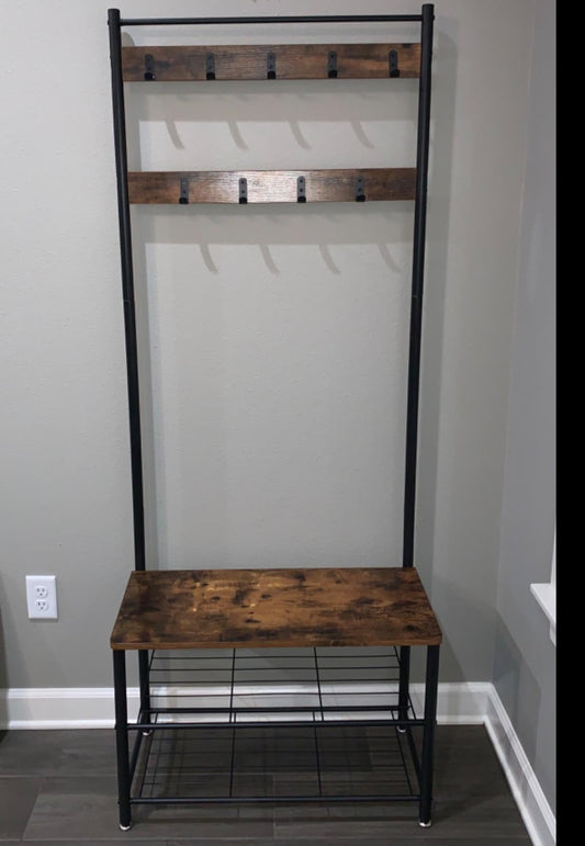 Vintage Entryway Coat Rack with Shoe Bench - HWLEXTRA