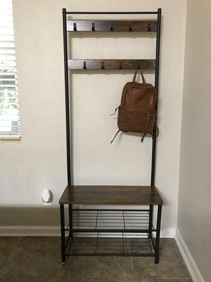 Vintage Entryway Coat Rack with Shoe Bench - HWLEXTRA