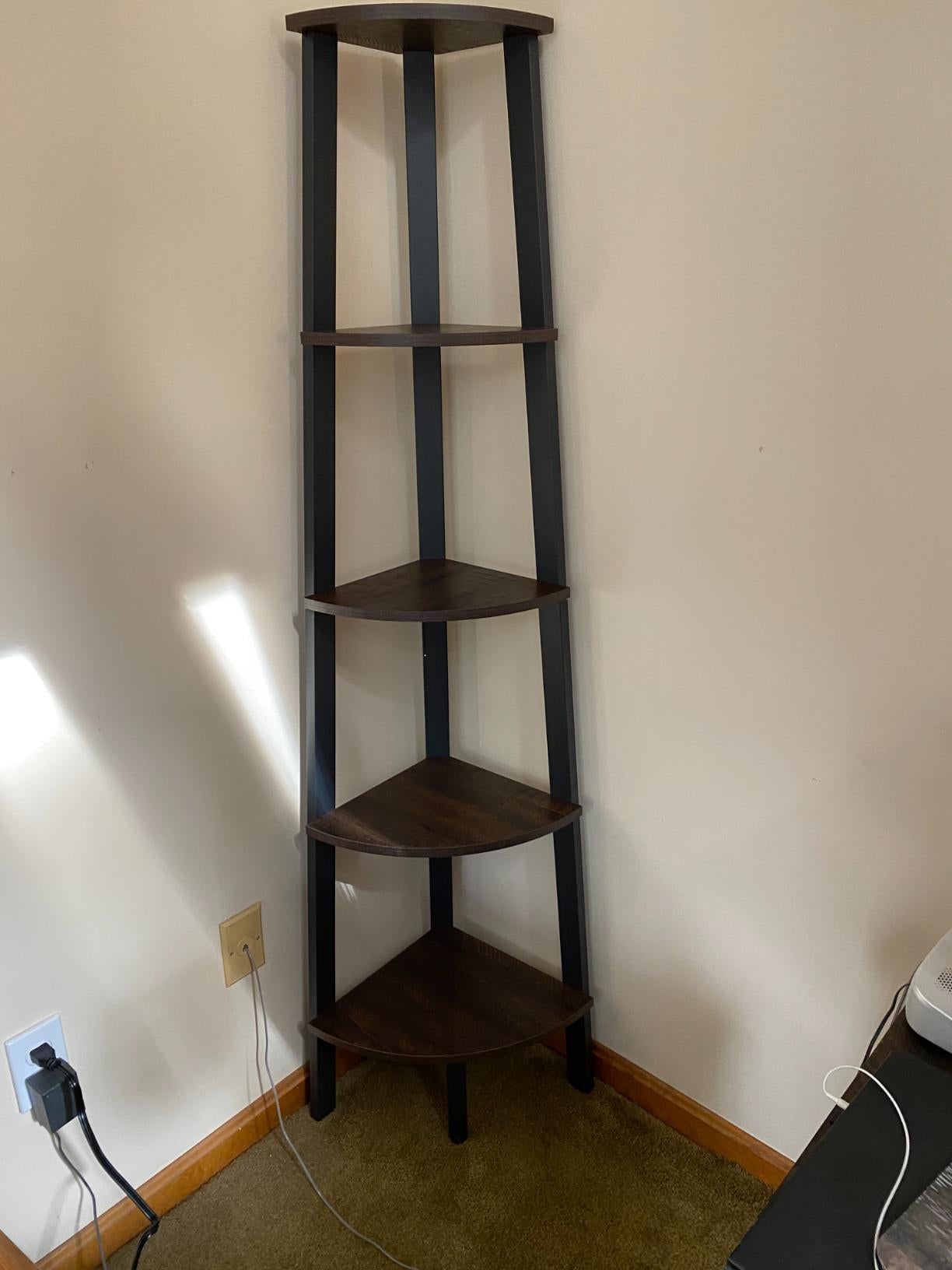 Rustic Brown Industrial 5-tier Floor Standing Corner Shelf - HWLEXTRA