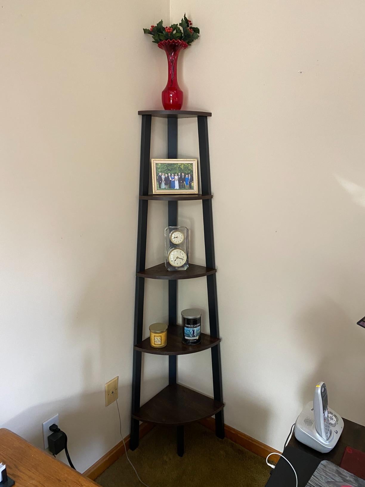 Rustic Brown Industrial 5-tier Floor Standing Corner Shelf - HWLEXTRA