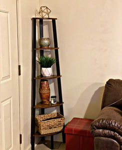 Rustic Brown Industrial 5-tier Floor Standing Corner Shelf - HWLEXTRA