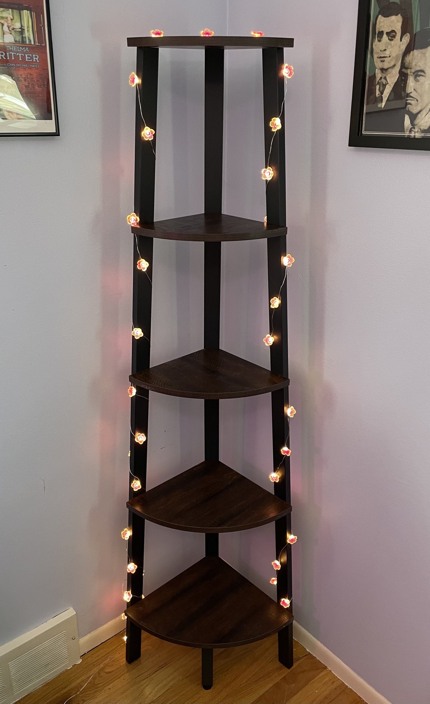 Rustic Brown Industrial 5-tier Floor Standing Corner Shelf - HWLEXTRA