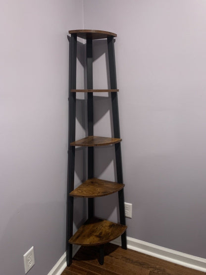 Rustic Brown Industrial 5-tier Floor Standing Corner Shelf - HWLEXTRA