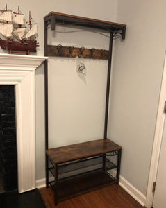 Vintage Style Entryway Rack, Coat Stand with Shoe Bench - HWLEXTRA 