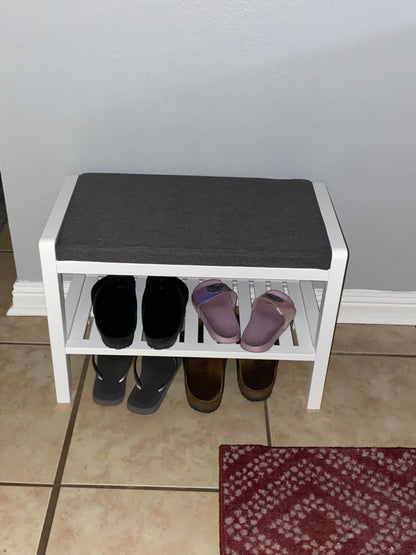 White Shoe Rack Bench with Padded Top - HWLEXTRA