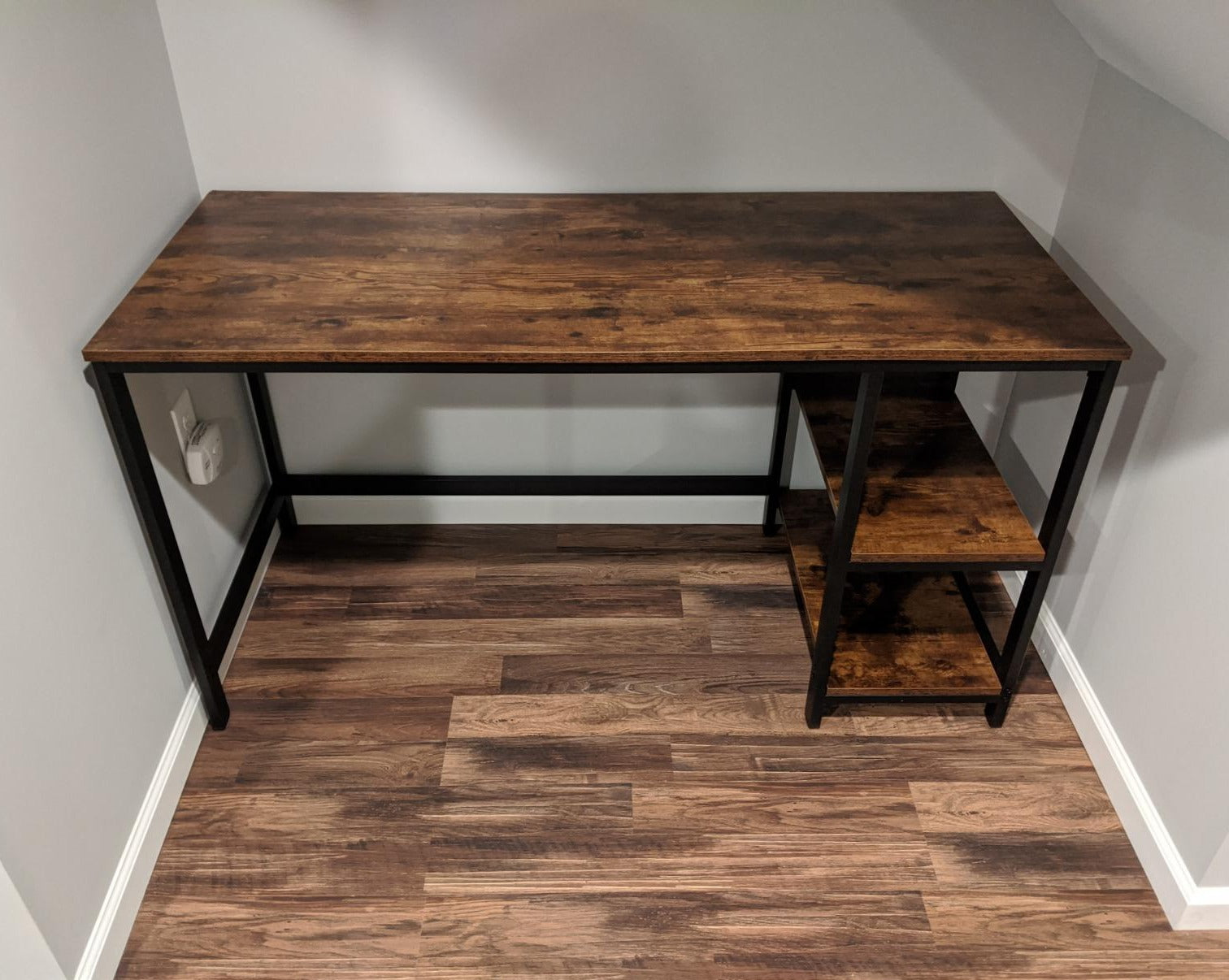 Industrial Brown 55 Inches Computer Desk with Shelves - HWLEXTRA