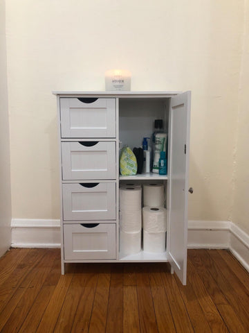 White Bathroom Storage Cabinet with Drawers - HWLEXTRA