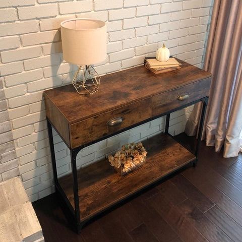 Industrial Brown Console Table with Drawers - HWLEXTRA