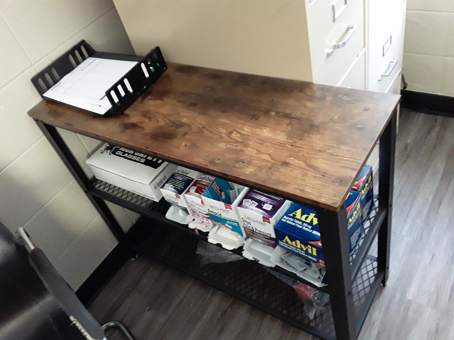 Industrial Rustic Brown Console Table with 2 Shelves - HWLEXTRA