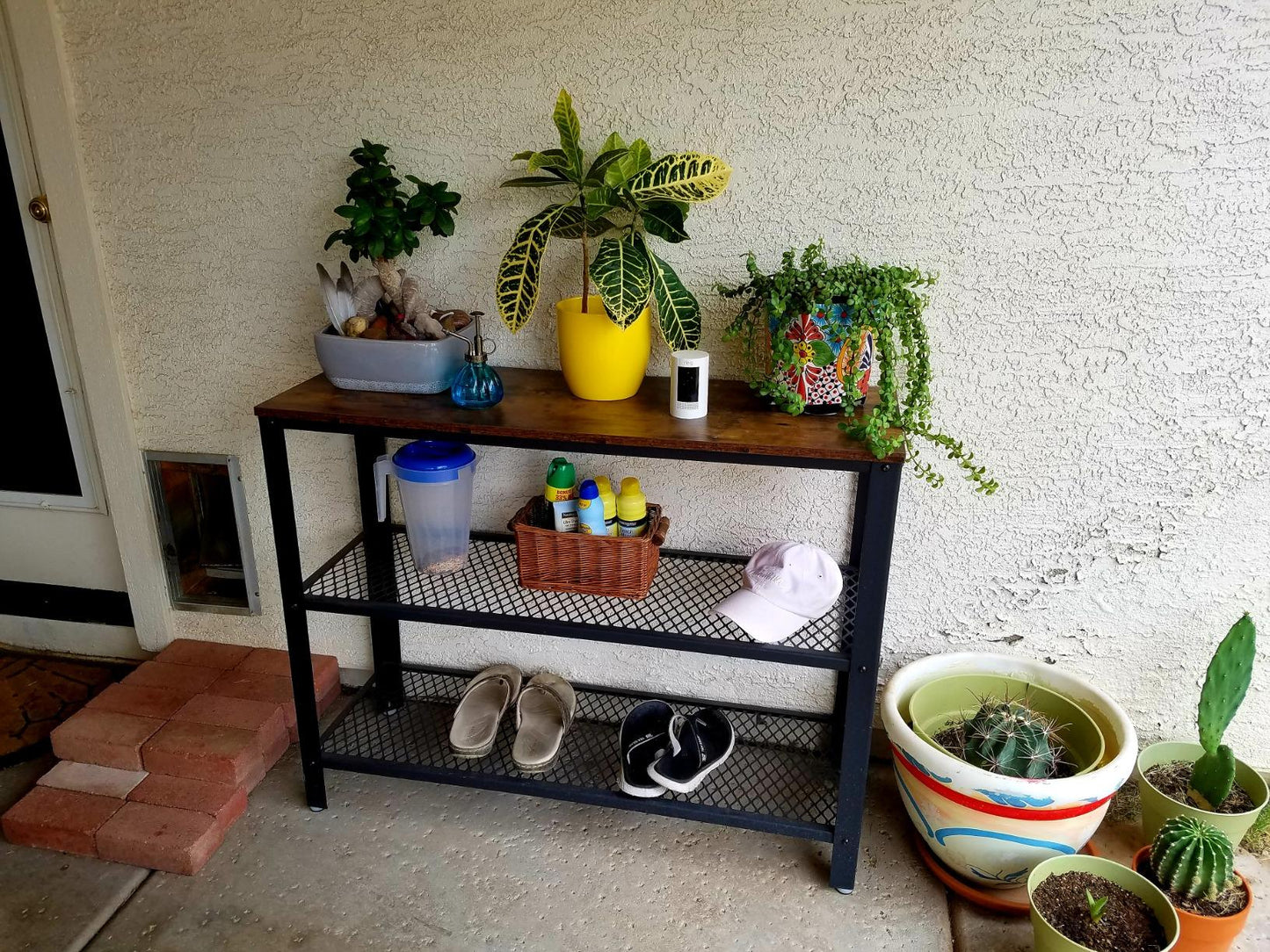 Industrial Rustic Brown Console Table with 2 Shelves - HWLEXTRA