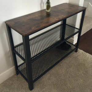 Industrial Rustic Brown Console Table with 2 Shelves - HWLEXTRA