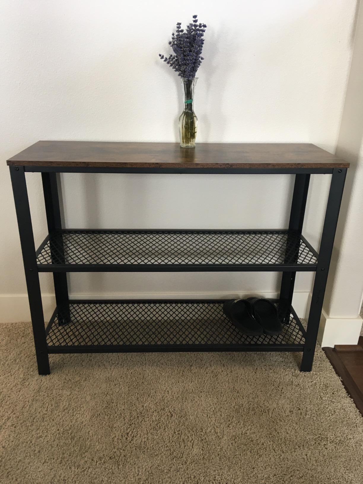 Industrial Rustic Brown Console Table with 2 Shelves - HWLEXTRA