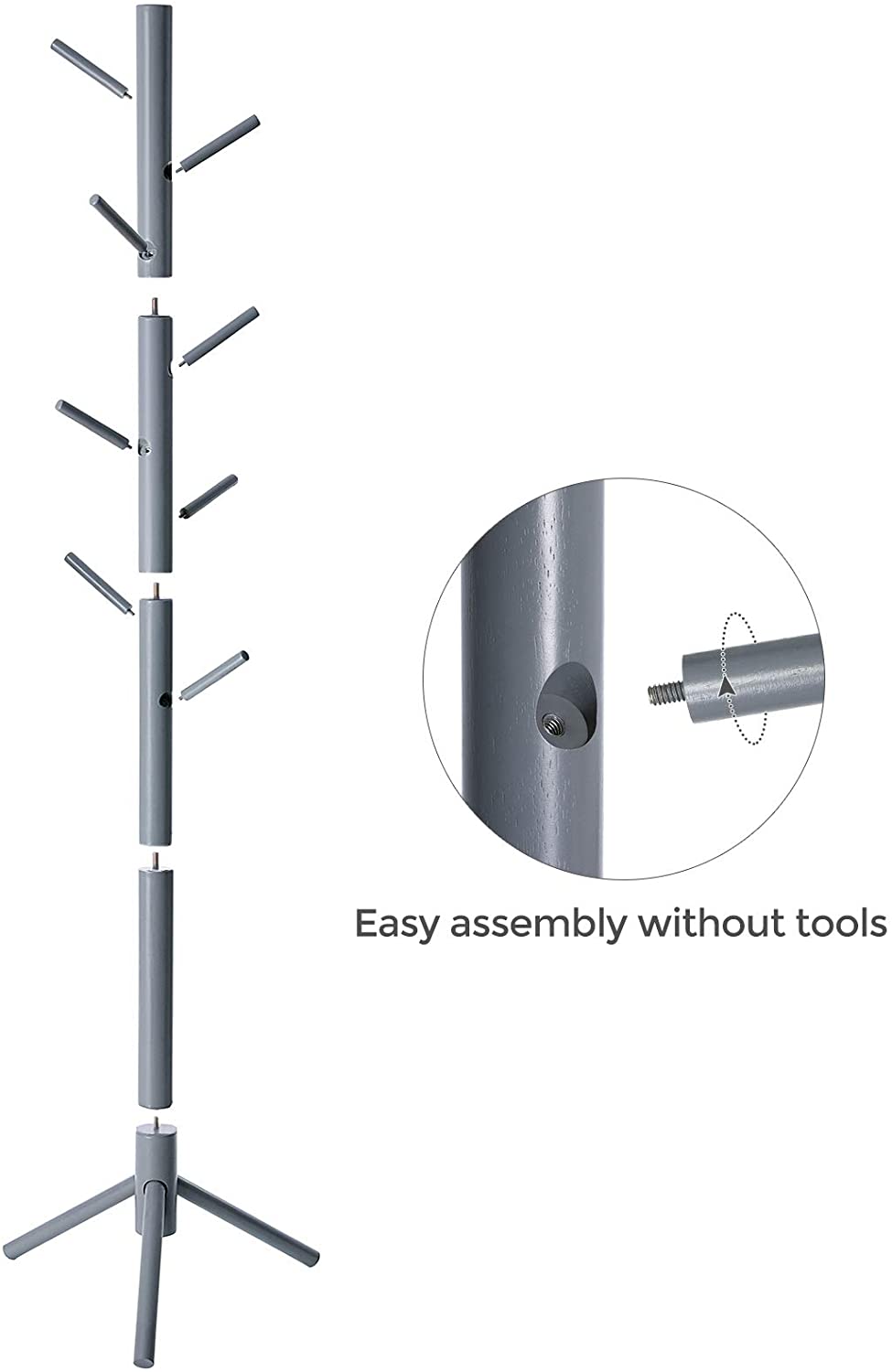 Coat Rack with 8 Hooks, Solid Wood Coat Tree Free Standing, 18.5" Base - HWLEXTRA 