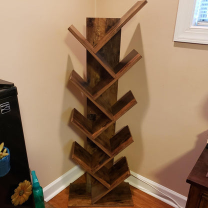 Brown Tree-Shaped Standing Wooden Bookshelf - HWLEXTRA