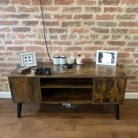 Brown Retro Wooden TV Stand Console with Cabinet - HWLEXTRA