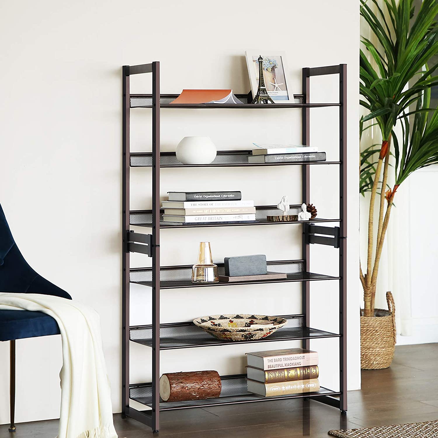Metal Mesh Shoe Shelf Storage for 18 to 24 Shoes | 6-Tier Shoe Rack | Set of 2 Stackable 3-Tier Shoe Organizer - HWLEXTRA 