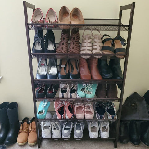 Metal Mesh Shoe Shelf Storage for 18 to 24 Shoes | 6-Tier Shoe Rack | Set of 2 Stackable 3-Tier Shoe Organizer