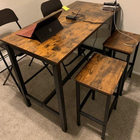 Industrial Brown 47" Bar Table Set with 2 Bar Stools - HWLEXTRA 