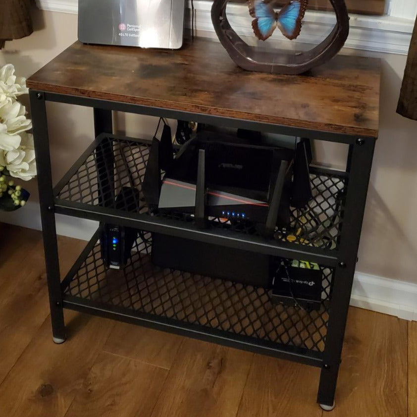 Industrial Brown Side Table with 2 Shelves - HWLEXTRA