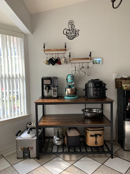 Kitchen Island with 3 Shelves | Kitchen Shelf with Large Worktop - HWLEXTRA 