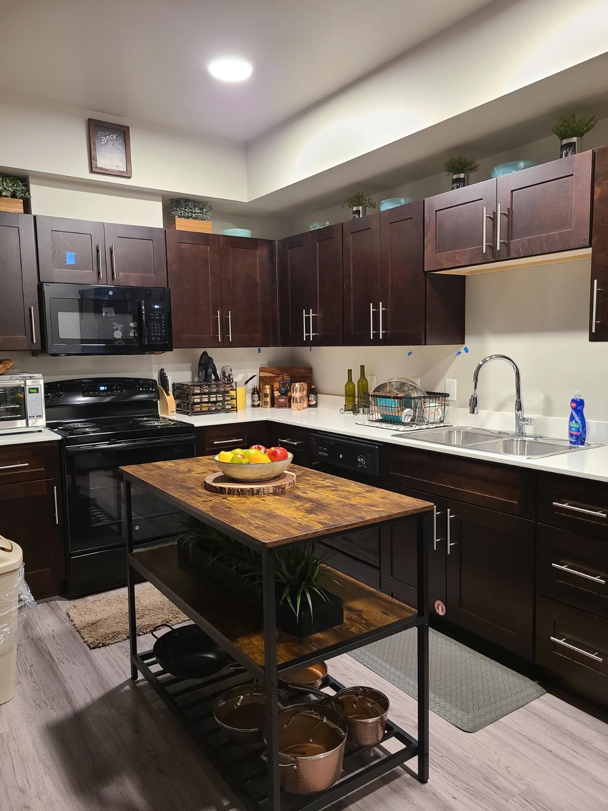 Kitchen Island with 3 Shelves | Kitchen Shelf with Large Worktop - HWLEXTRA 