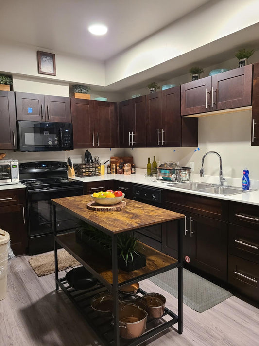 Kitchen Island with 3 Shelves | Kitchen Shelf with Large Worktop - HWLEXTRA 