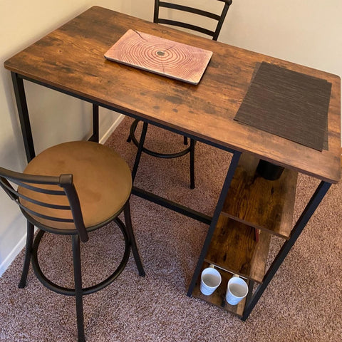 Industrial Bar Table with Storage Shelves Rustic Brown - HWLEXTRA