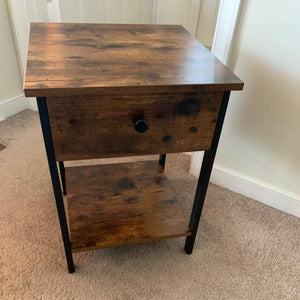 Industrial Rustic Brown Nightstand with Drawer - HWLEXTRA