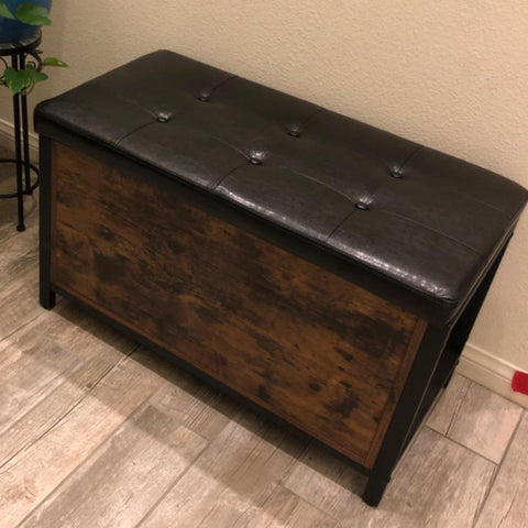 Industrial Rustic Brown Storage Ottoman with Flip Lid - HWLEXTRA