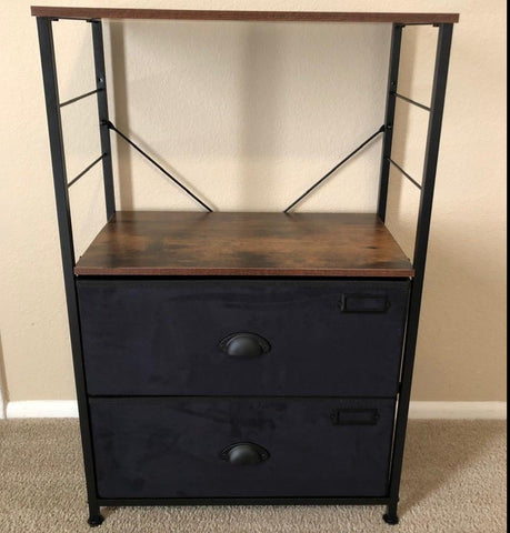 Black & Brown Nightstand with 2 Fabric Drawers - HWLEXTRA