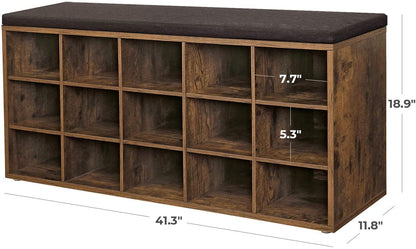 Brown Wooden Shoe Bench with Cushion - HWLEXTRA