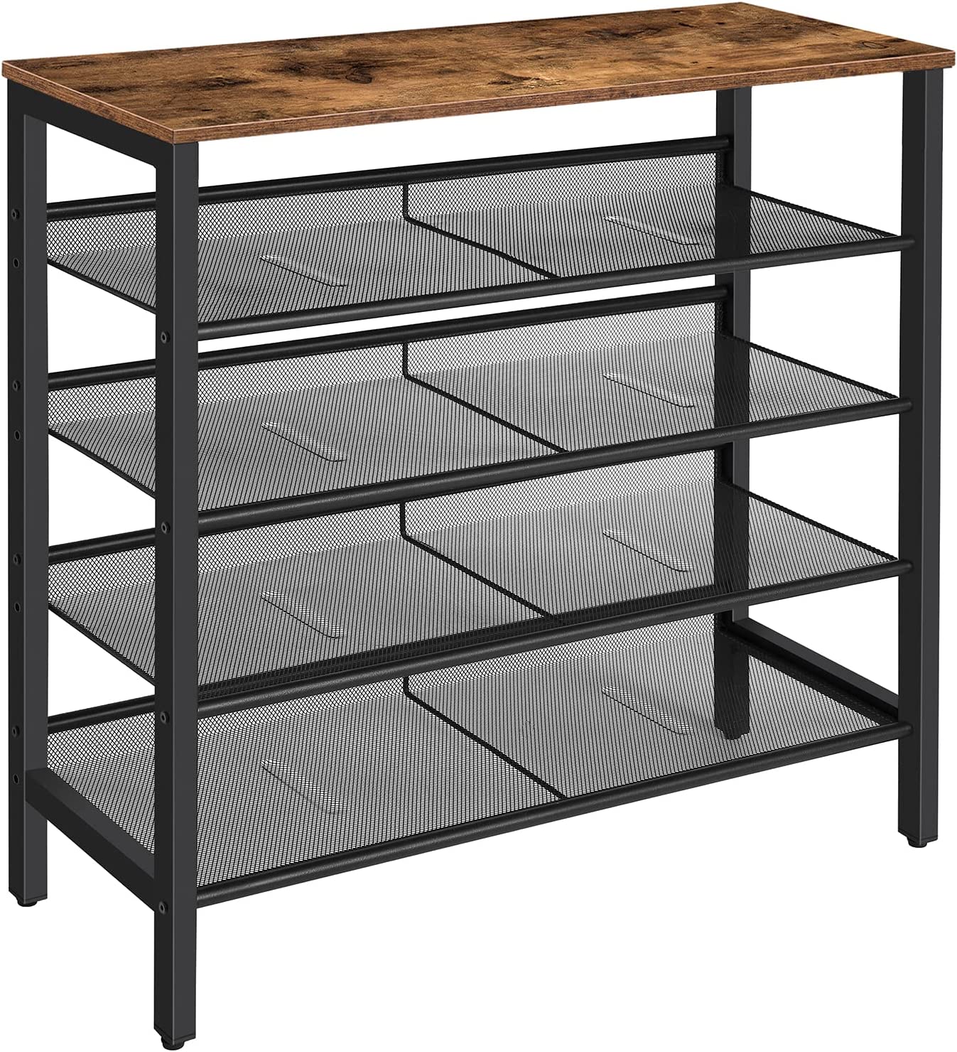 Shoe Rack, 5-Tier Shoe Storage Unit Flat & Slant Adjustable Shoe Organizer Shelf for 16 Pairs