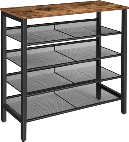 Shoe Rack, 5-Tier Shoe Storage Unit Flat & Slant Adjustable Shoe Organizer Shelf for 16 Pairs