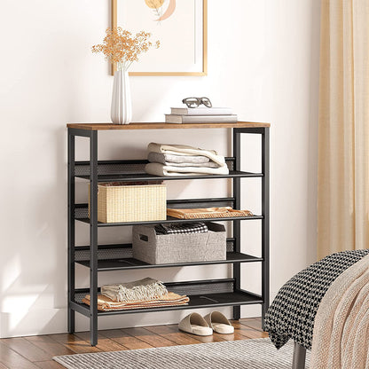 Shoe Rack, 5-Tier Shoe Storage Unit Flat & Slant Adjustable Shoe Organizer Shelf for 16 Pairs