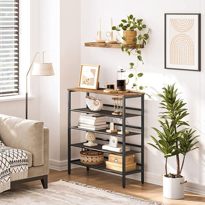 Shoe Rack, 5-Tier Shoe Storage Unit Flat & Slant Adjustable Shoe Organizer Shelf for 16 Pairs