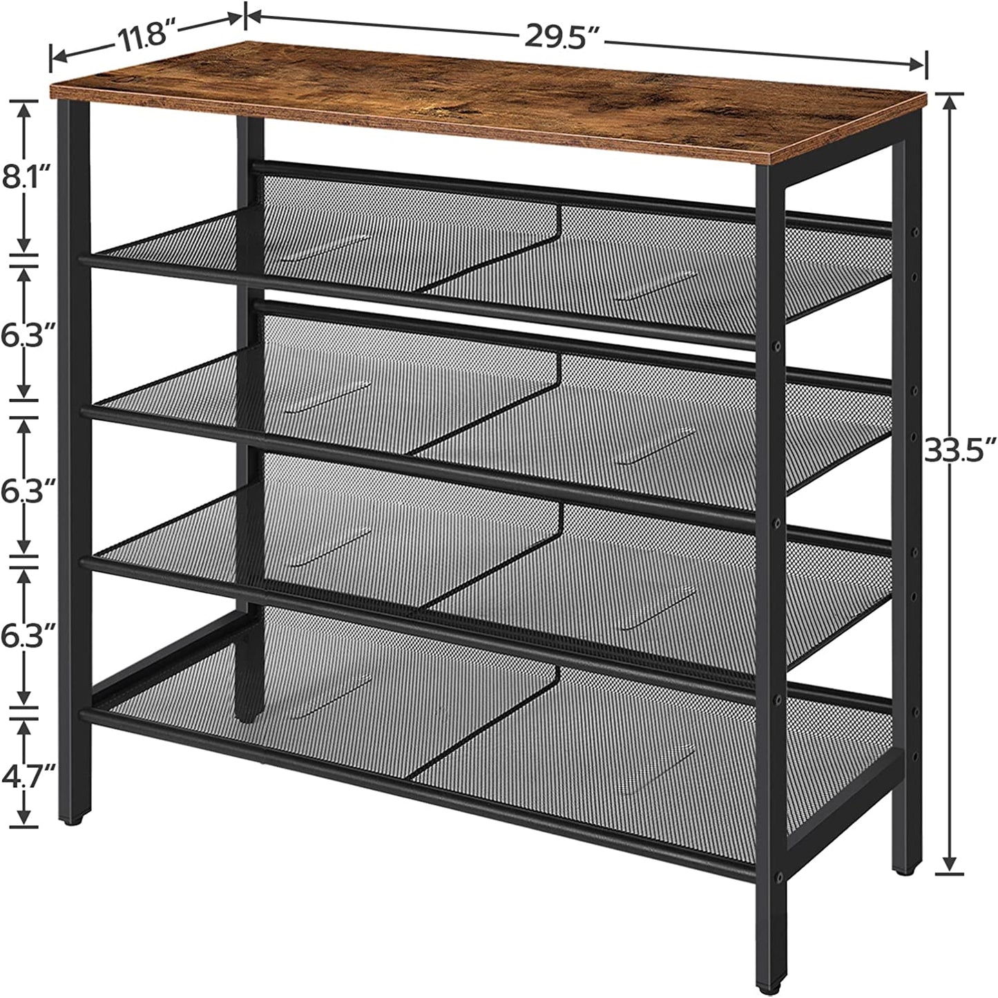Shoe Rack, 5-Tier Shoe Storage Unit Flat & Slant Adjustable Shoe Organizer Shelf for 16 Pairs