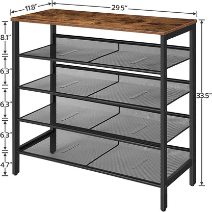 Shoe Rack, 5-Tier Shoe Storage Unit Flat & Slant Adjustable Shoe Organizer Shelf for 16 Pairs