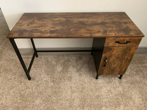 Industrial Rustic Brown 51" Computer Office Desk with Side Cabinet - HWLEXTRA 