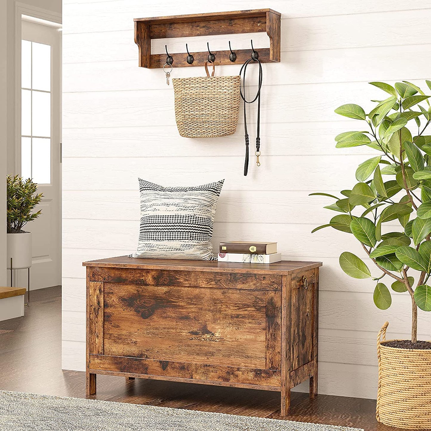 Storage Chest, Retro Toy Box Organizer with Safety Hinge, Sturdy Entryway Storage Bench, Wooden Look Accent Furniture