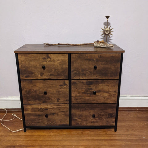 Rustic Brown Chest of Drawers with Fabric Drawers - HWLEXTRA