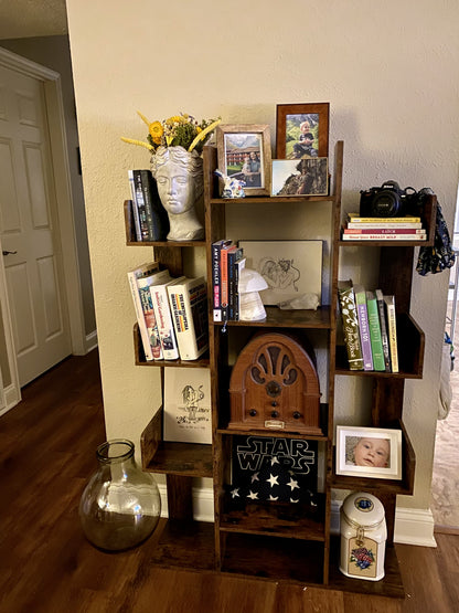 Rustic Brown Tree-shaped Wooden Bookcase - HWLEXTRA