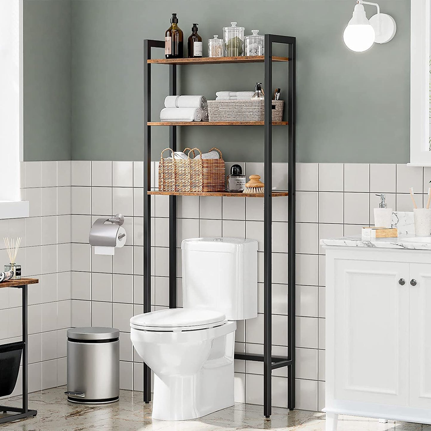 Over The Toilet Storage, 3-Tier Industrial Over Toilet Bathroom Organizer, Bathroom Shelves Over Toilet with Adjustable Feet