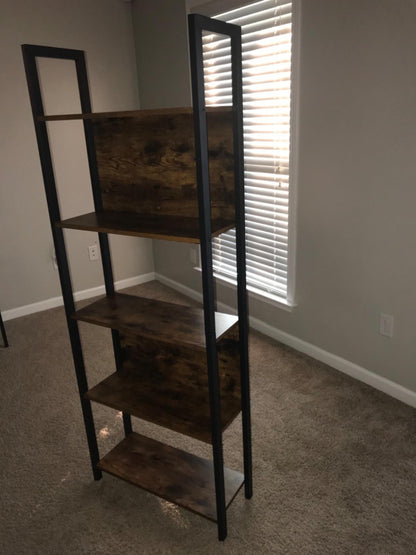 Industrial Rustic Brown & Black 5-Tier Bookshelf - HWLEXTRA
