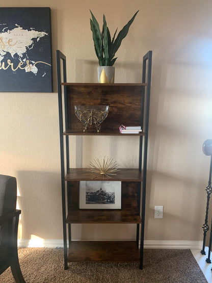 Industrial Rustic Brown & Black 5-Tier Bookshelf - HWLEXTRA