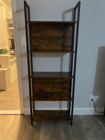 Industrial Rustic Brown & Black 5-Tier Bookshelf - HWLEXTRA