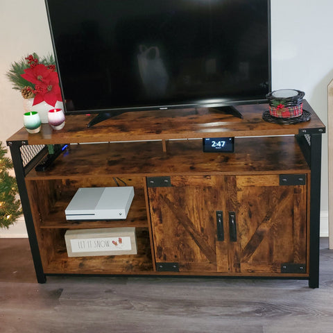 Brown TV Stand with Barn Doors for 55 Inch TV - HWLEXTRA