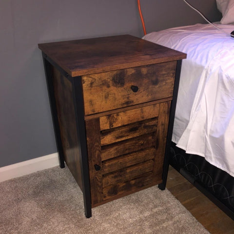 Industrial Bedside Table with Cabinet & Drawer - HWLEXTRA