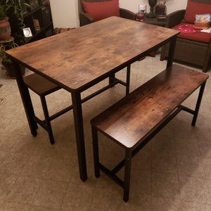 Industrial Rustic Brown Dining Table with 2 Benches - HWLEXTRA