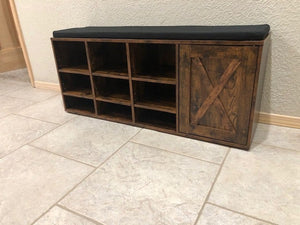 Brown Wooden Shoe Bench with Cabinet - HWLEXTRA