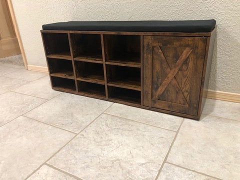 Brown Wooden Shoe Bench with Cabinet - HWLEXTRA